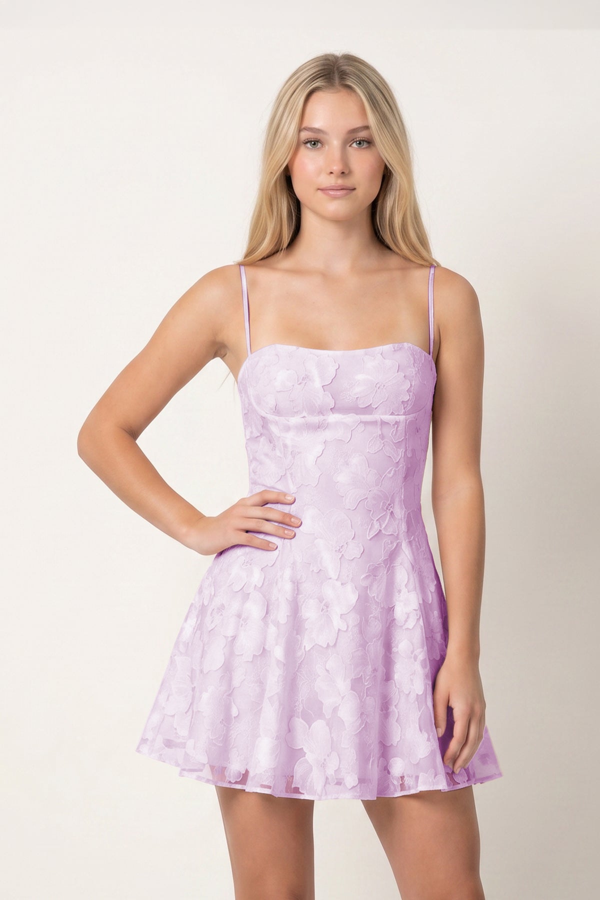 Spaghetti Straps A-Line Chiffon Jacquard Homecoming Dress