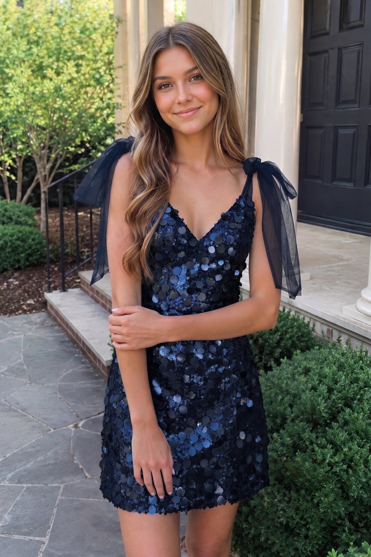 Silver Sparkly V-Neck A-Line Sequin Homecoming Dress