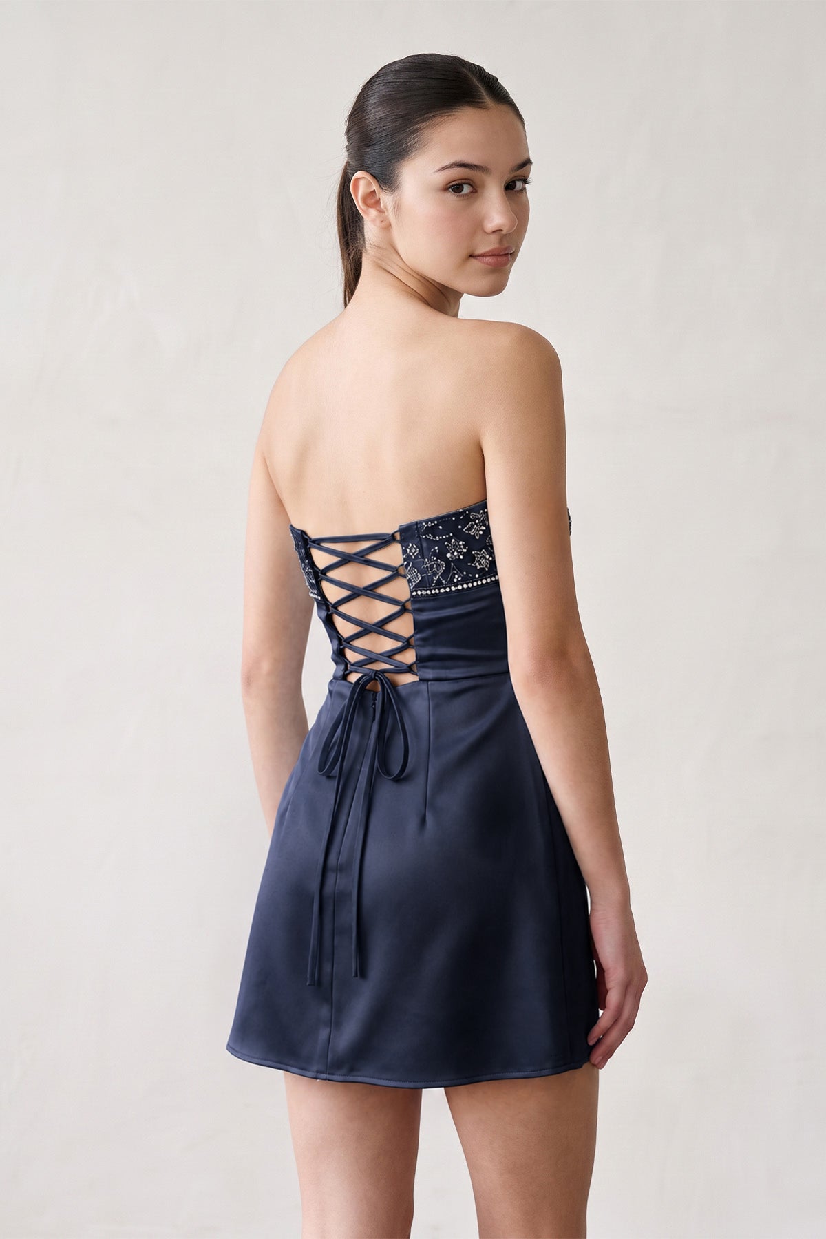 Aqua Strapless Appliqued Satin Sheath Homecoming Dress