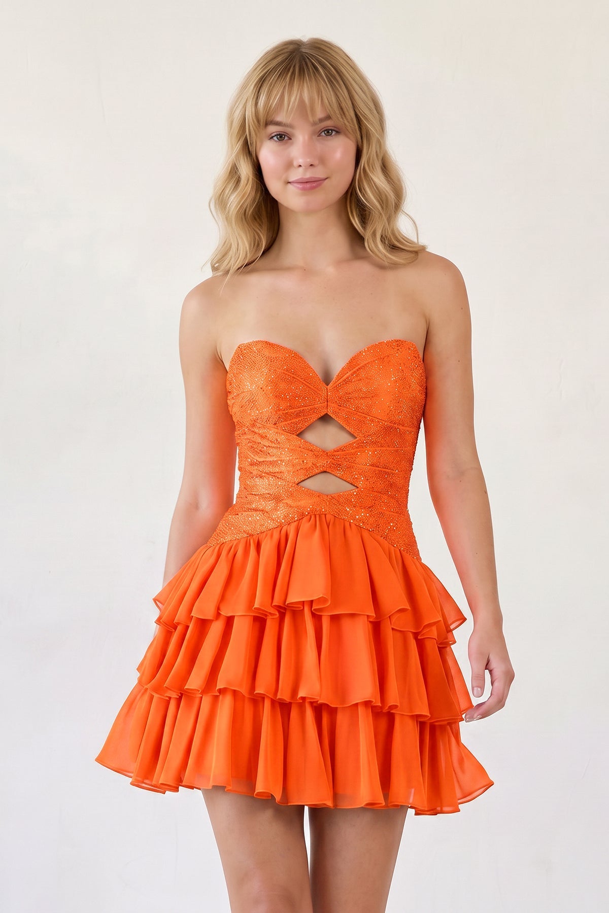 Navy Blue Sweetheart Cut-Out Ruffled A-Line Satin Beaded Homecoming Dress