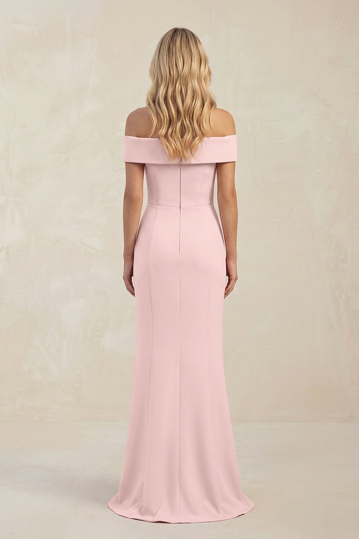 Sheath Off-the-Shoulder Satin Bridesmaid Dress With Slit in Rose Petal