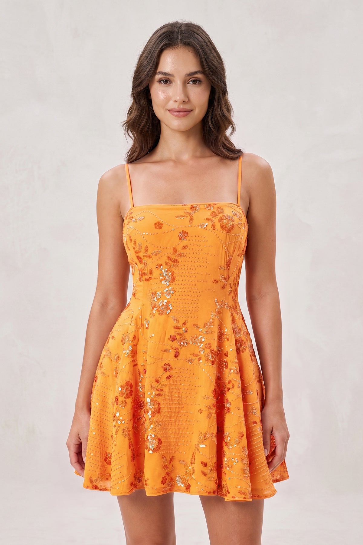 Pink Spaghetti Straps A-Line Sequined Chiffon Homecoming Dress