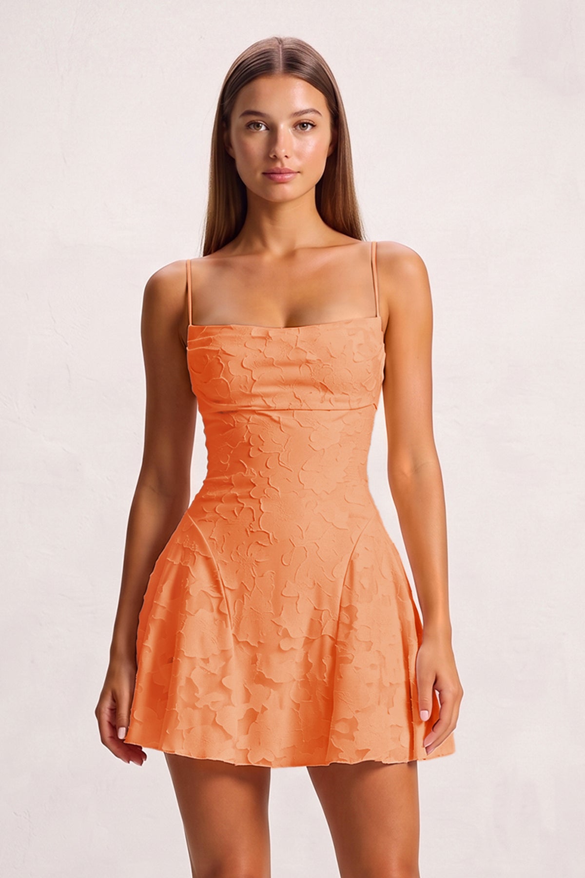 Pink Spaghetti Straps Jacquard Chiffon A-Line Homecoming Dress