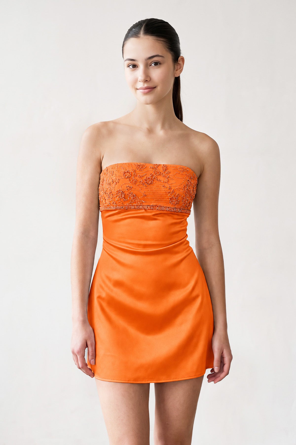 Aqua Strapless Appliqued Satin Sheath Homecoming Dress