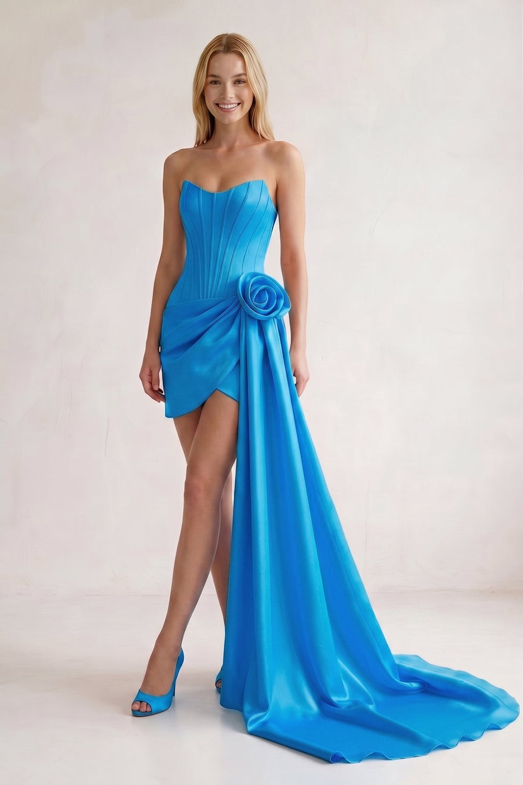 Orange Sweetheart Satin Corset 3D Flower Homecoming Dress With Ribbon
