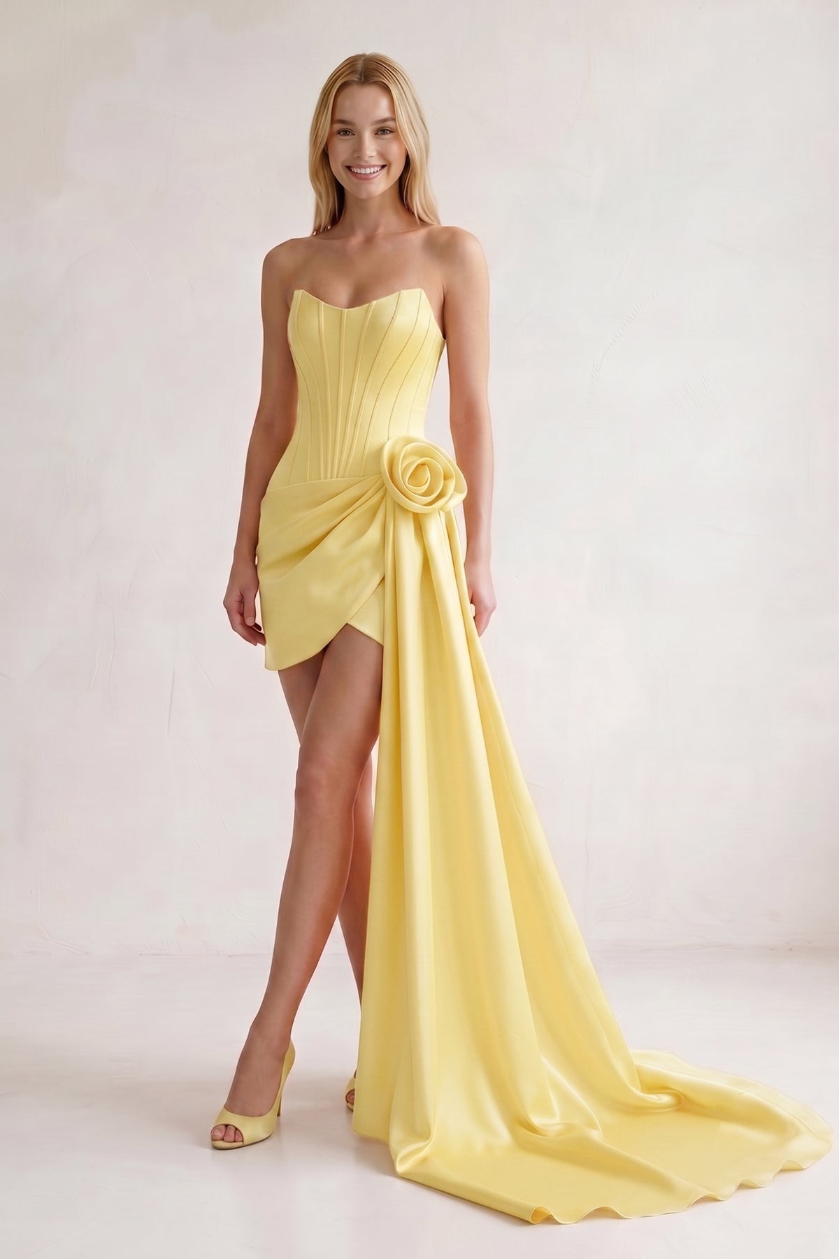 Orange Sweetheart Satin Corset 3D Flower Homecoming Dress With Ribbon