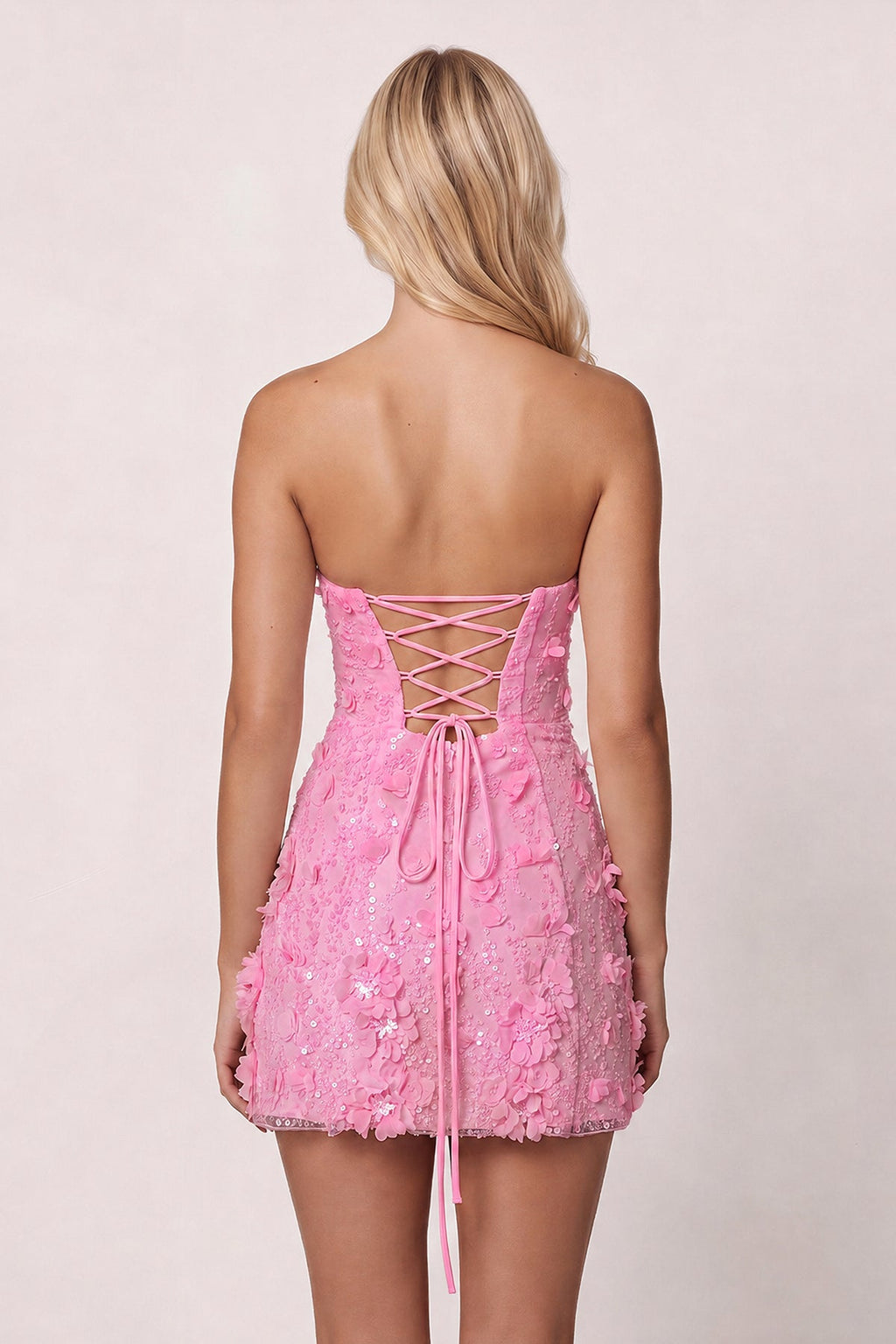 Pink 3D Flower Sequin Sweetheart Sheath Homecoming Dress