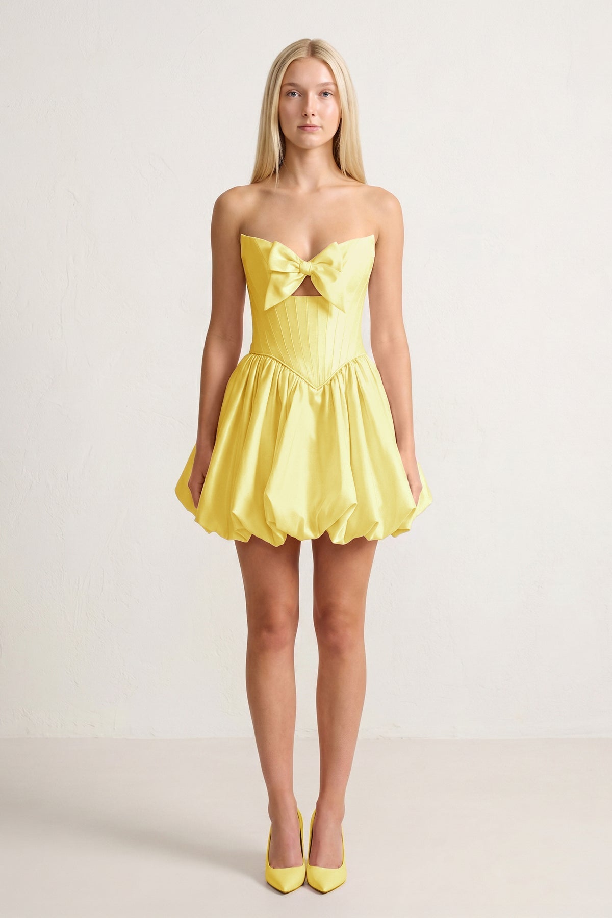 Pink Bowknot Sweetheart Bubble Hem A-Line Satin Homecoming Dress