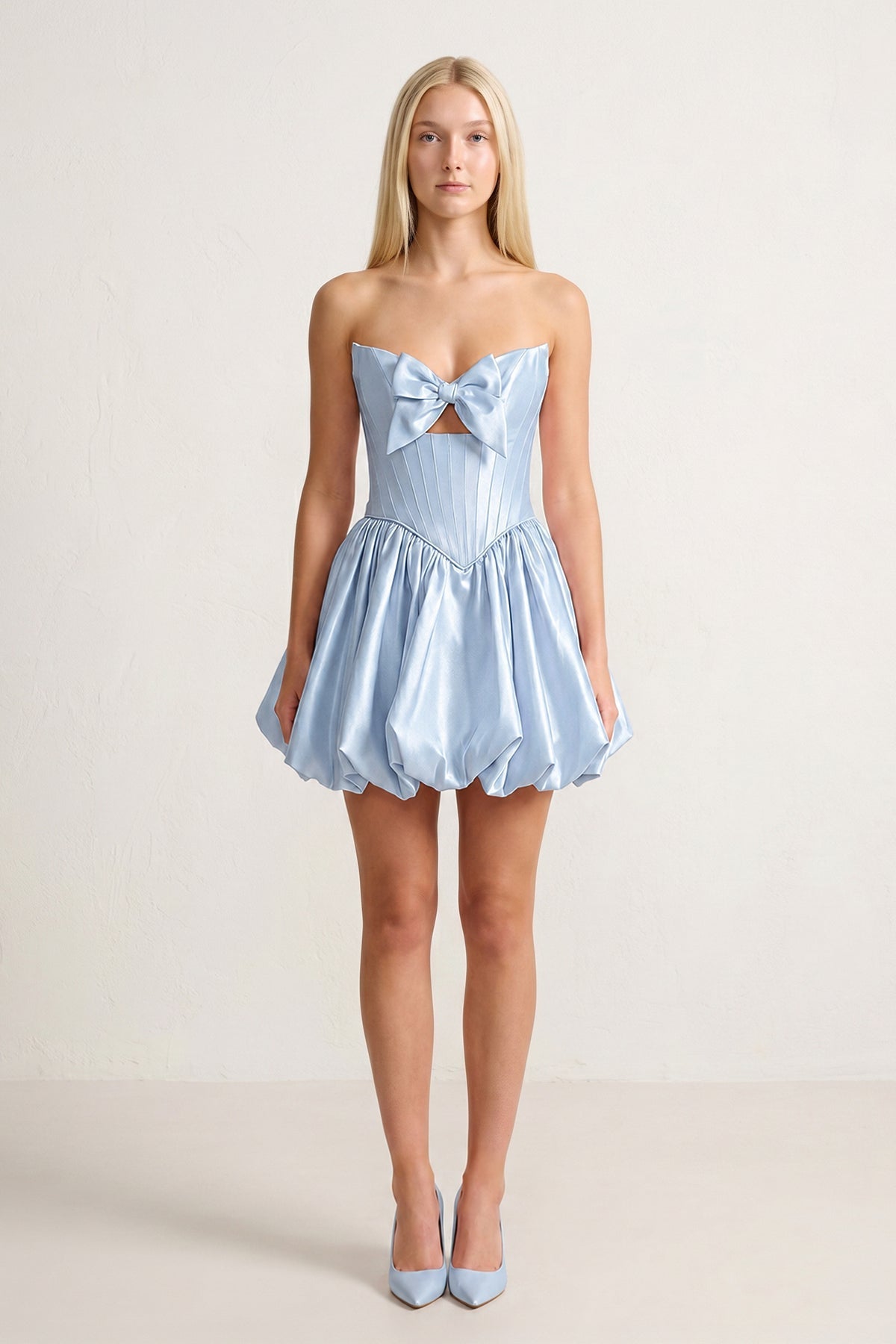 Pink Bowknot Sweetheart Bubble Hem A-Line Satin Homecoming Dress