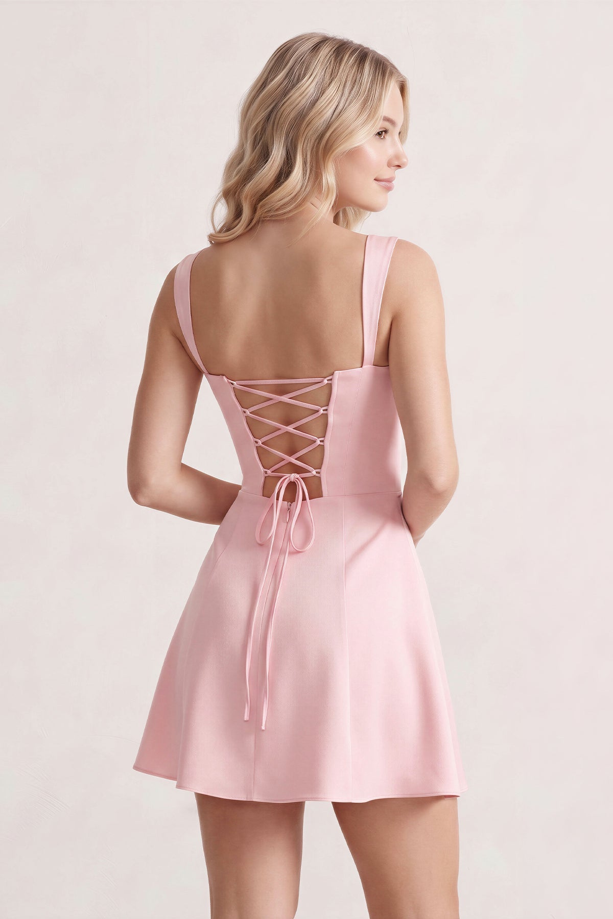 Pink Lace Sweetheart A-Line Satin Homecoming Dress With Lace-Up Back
