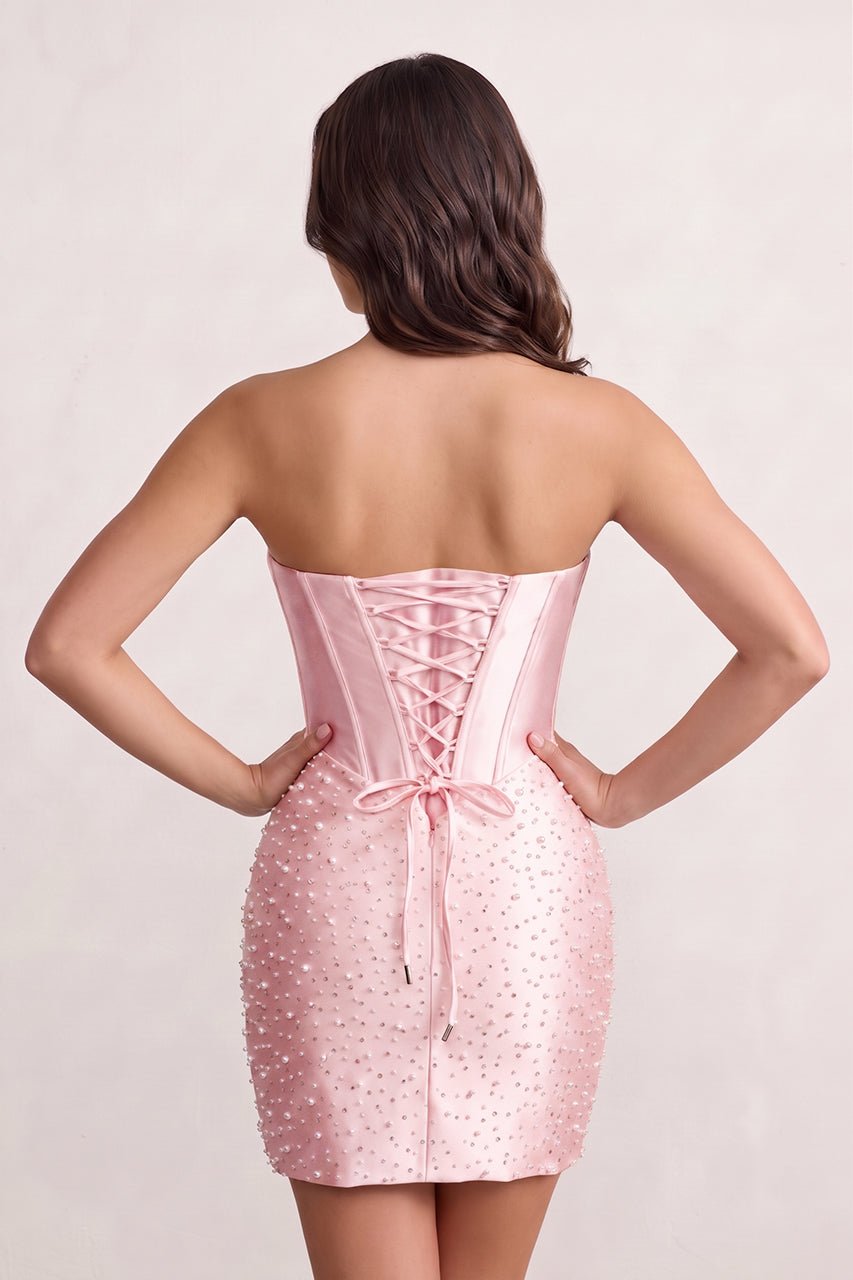 Yellow Sweetheart Sheath Satin Corset Homecoming Dress With Pearl