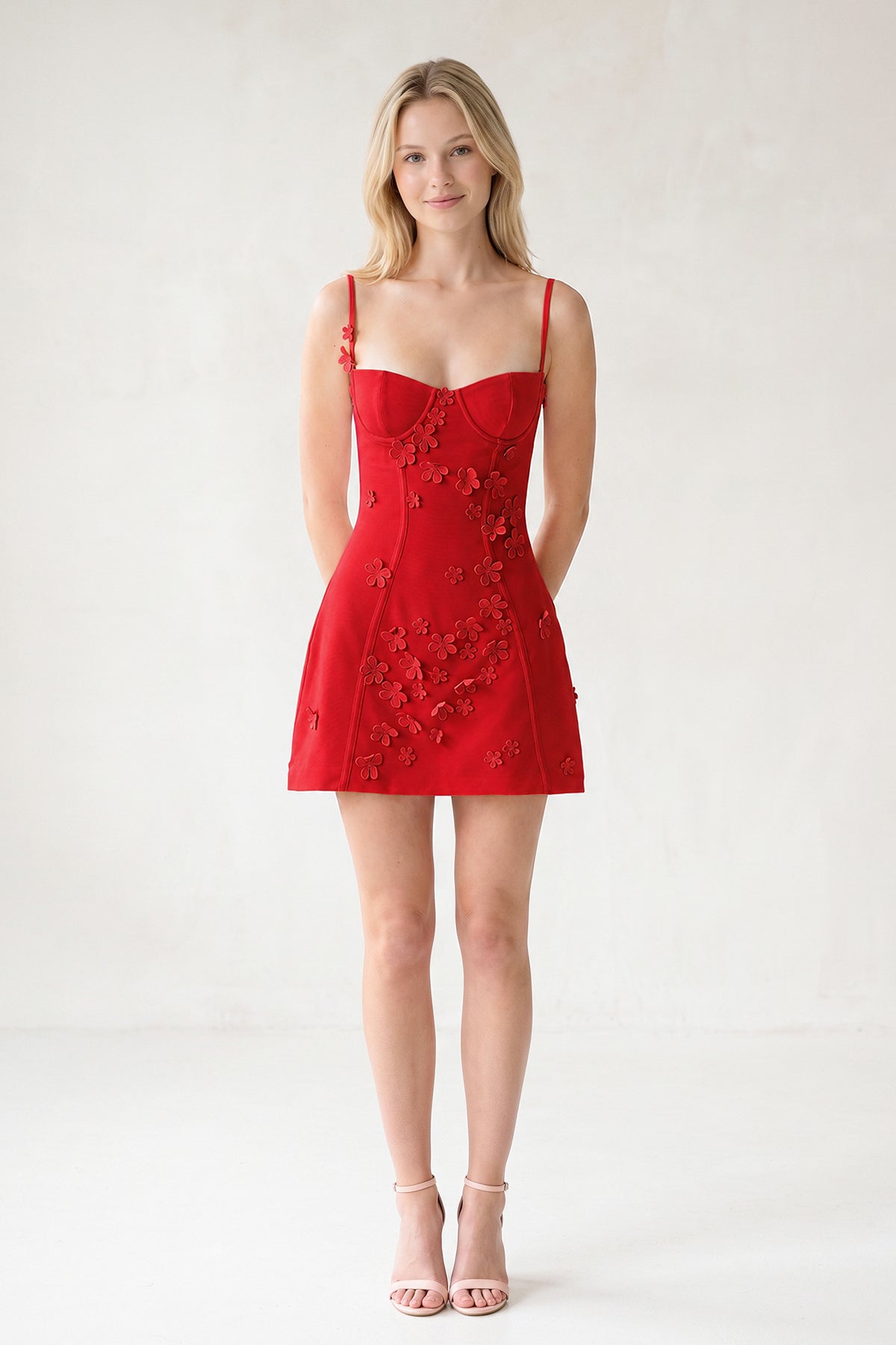 Pink A-Line Appliqued Spaghetti Straps Short Homecoming Dress