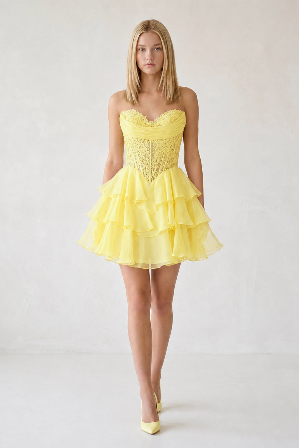 Red Ruffled A-Line Chiffon Sweetheart Corset Homecoming Dress With Beading