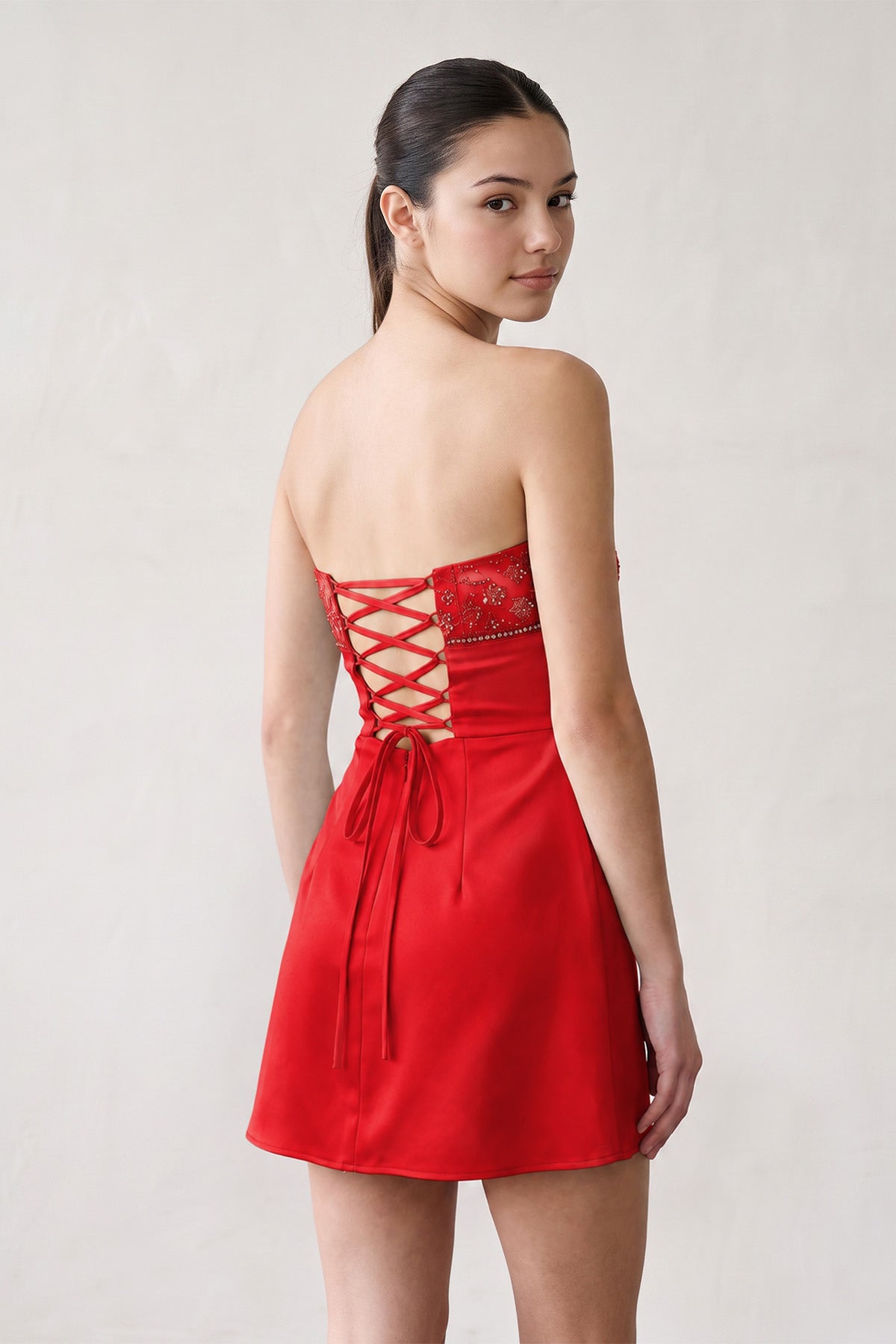 Aqua Strapless Appliqued Satin Sheath Homecoming Dress