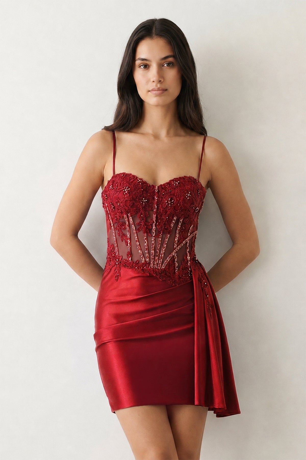Royal Blue Cami Straps Sheath Satin Corset Appliqued Homecoming Dress