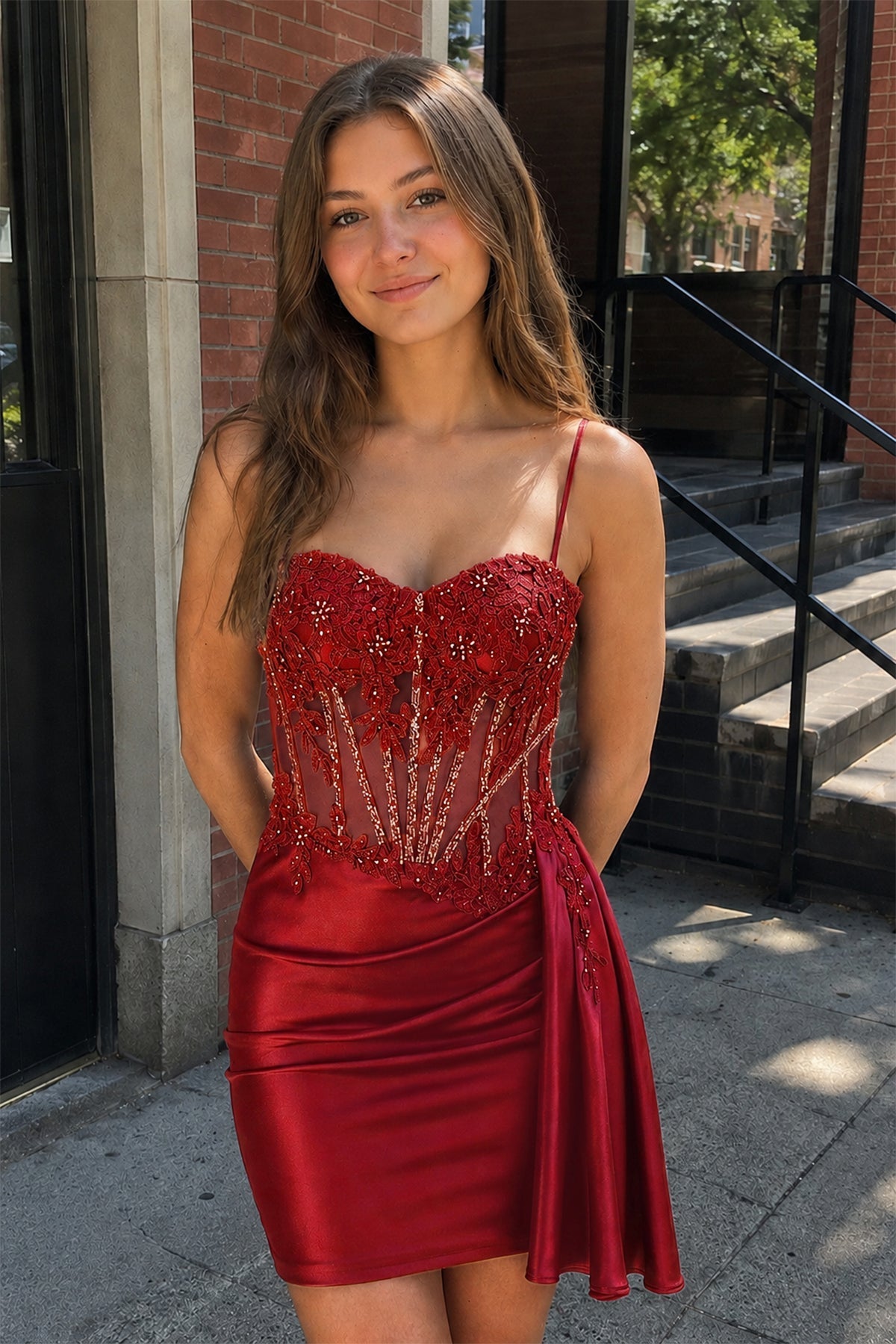 Royal Blue Cami Straps Sheath Satin Corset Appliqued Homecoming Dress