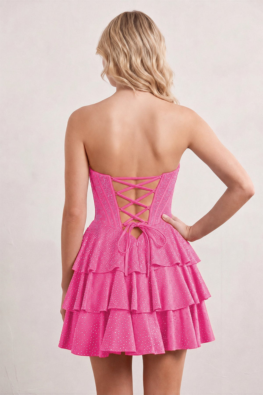 Royal Blue Glitter Beaded A-Line Ruffled Corset Satin Homecoming Dress