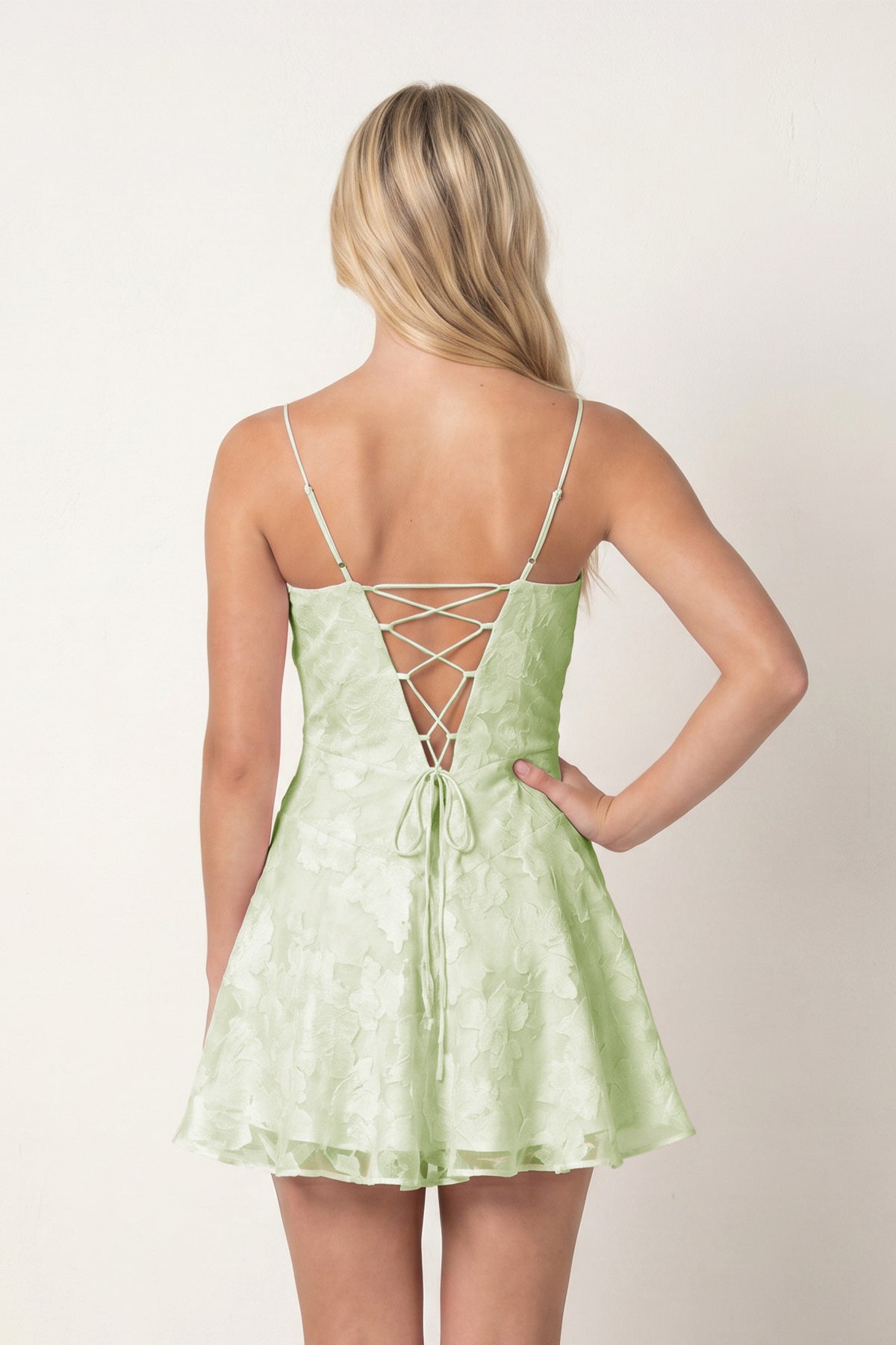 Spaghetti Straps A-Line Chiffon Jacquard Homecoming Dress