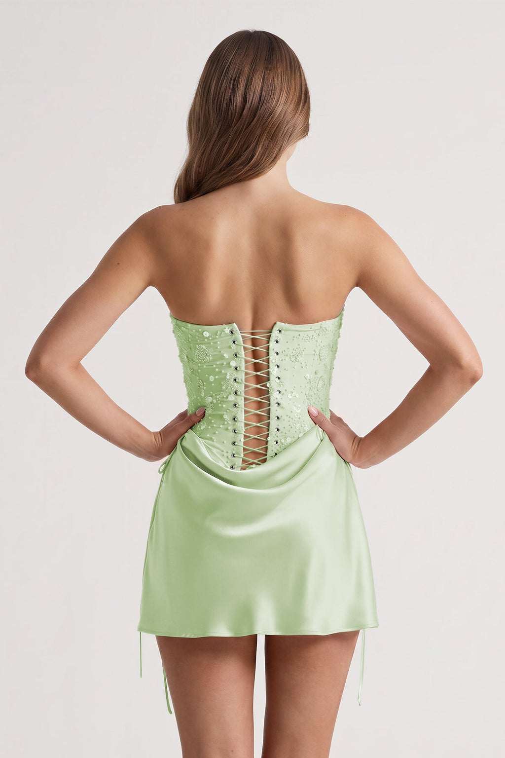 Pink Sweetheart Sheath Corset Ruched Satin Homecoming Dress with Beading