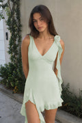 Sage V-Neck Chiffon A-Line Ruffled Homecoming Dress