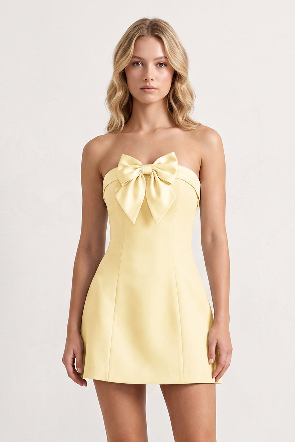 Sky Blue Bowknot Strapless Sheath Satin Homecoming Dress