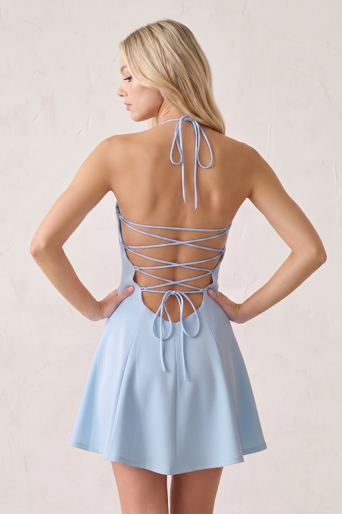 Pink Halter A-Line Embroidery Satin Short Homecoming Dress