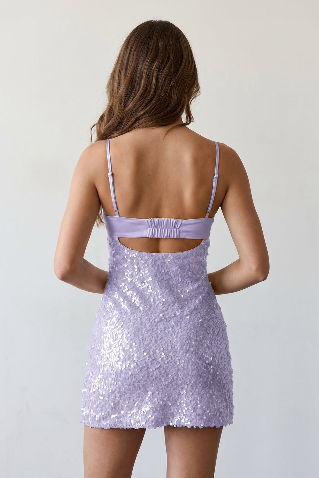 Sky Blue Sparkly Spaghetti Straps Sheath Satin Homecoming Dress With Sequins