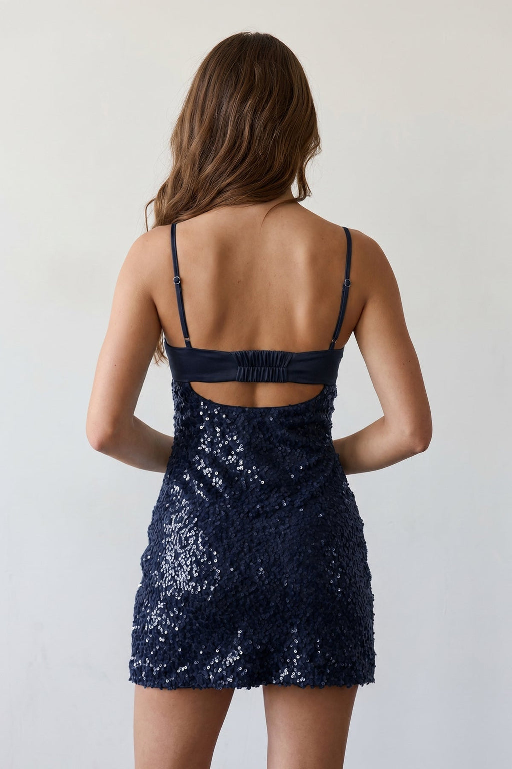 Sky Blue Sparkly Spaghetti Straps Sheath Satin Homecoming Dress With Sequins