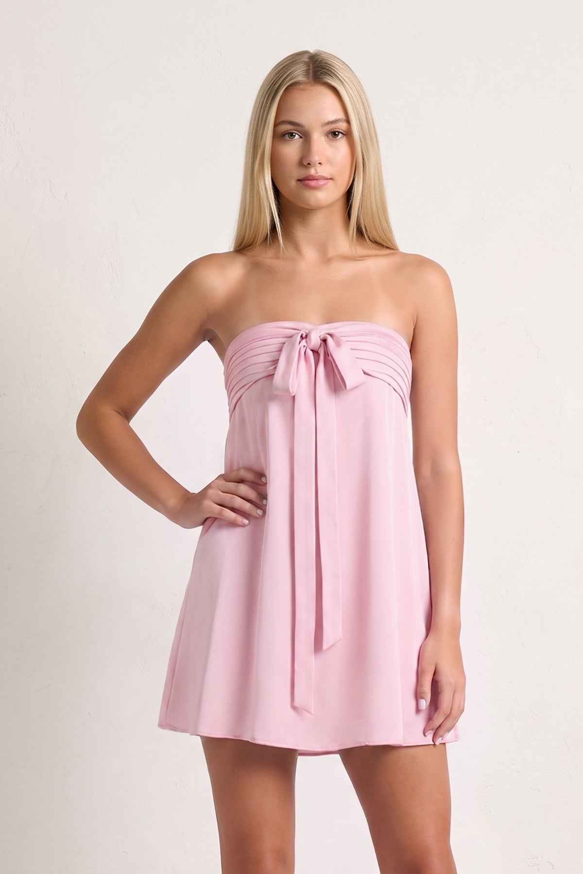 Sky Blue Strapless A-Line Satin Homecoming Dress with Ribbon
