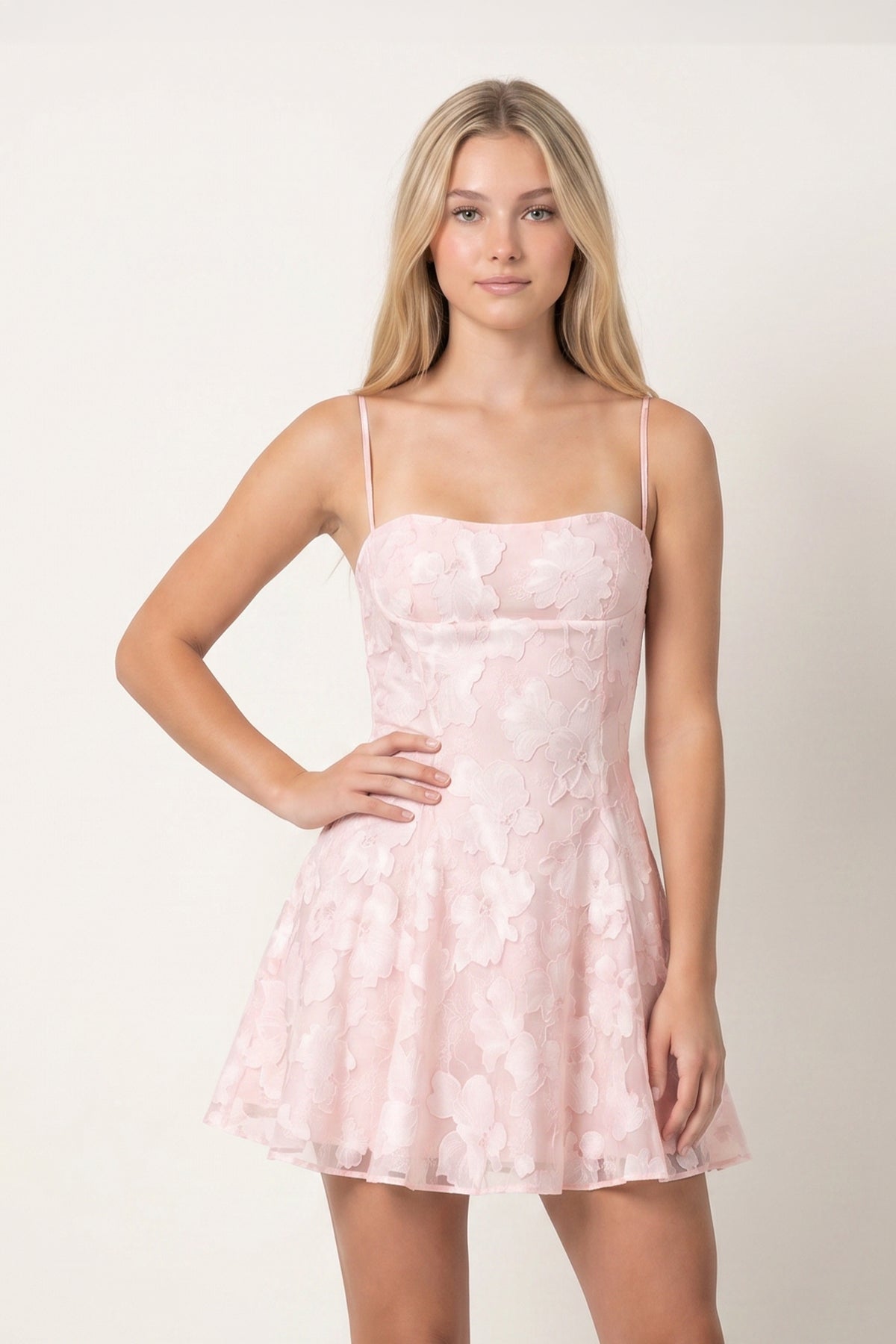 Spaghetti Straps A-Line Chiffon Jacquard Homecoming Dress
