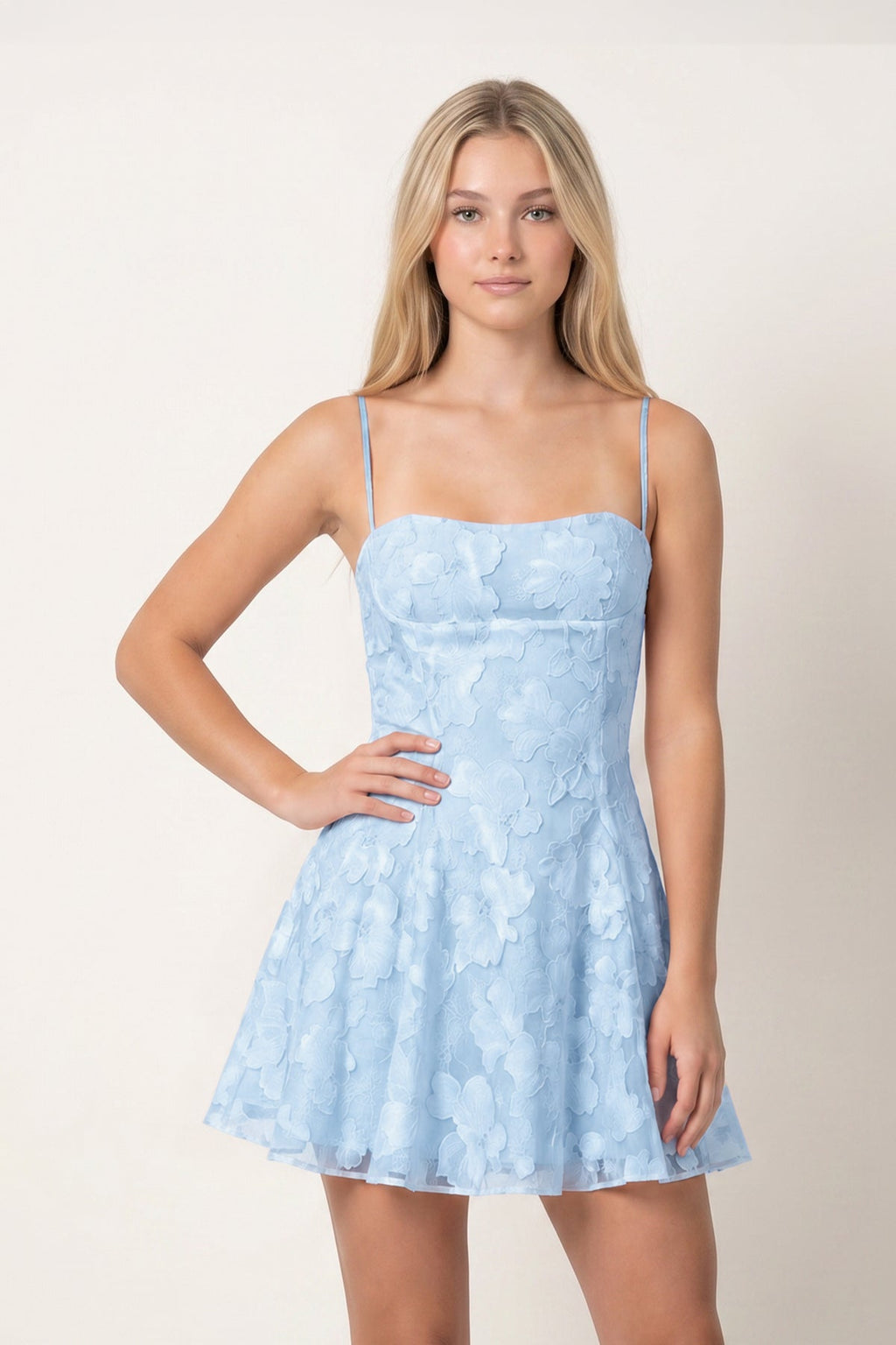 Spaghetti Straps A-Line Chiffon Jacquard Homecoming Dress