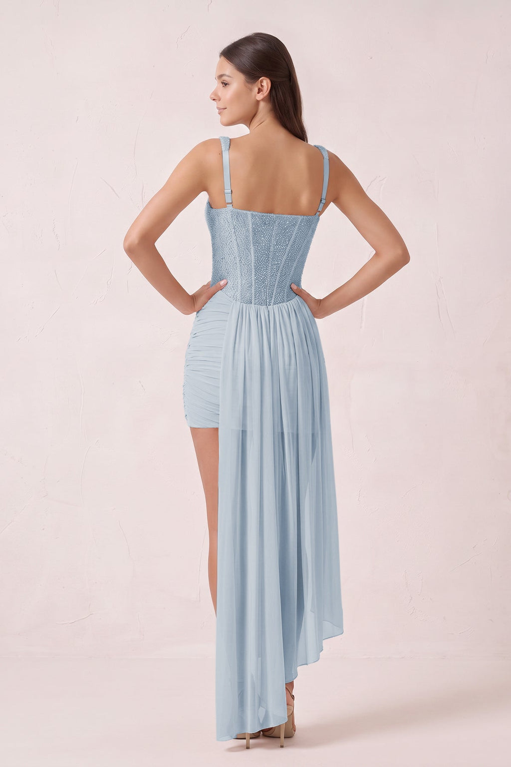 Sparkly Pink Sweetheart Corset Bodycon Tulle Homecoming Dress with Ribbon