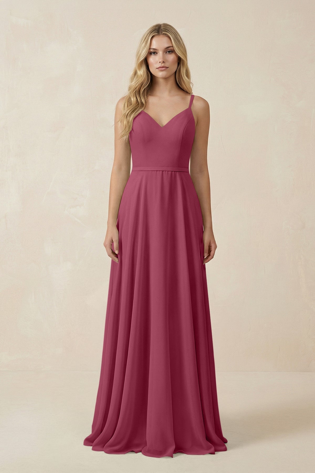 V-Neck A-Line Chiffon Bridesmaid Dress with Crisscross Back in Desert Rose