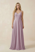 V-Neck A-Line Chiffon Bridesmaid Dress with Crisscross Back in Dusk