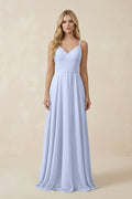 V-Neck A-Line Chiffon Bridesmaid Dress with Crisscross Back in Ice