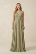 V-Neck A-Line Chiffon Bridesmaid Dress with Crisscross Back in Thyme
