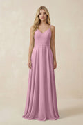 V-Neck A-Line Chiffon Bridesmaid Dress with Crisscross Back in Vintage Mauve