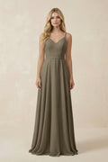 V-Neck A-Line Chiffon Bridesmaid Dress with Crisscross Back in Willow Green