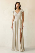V-Neck Ruffled A-Line Chiffon Bridesmaid Dress in Dove Gray