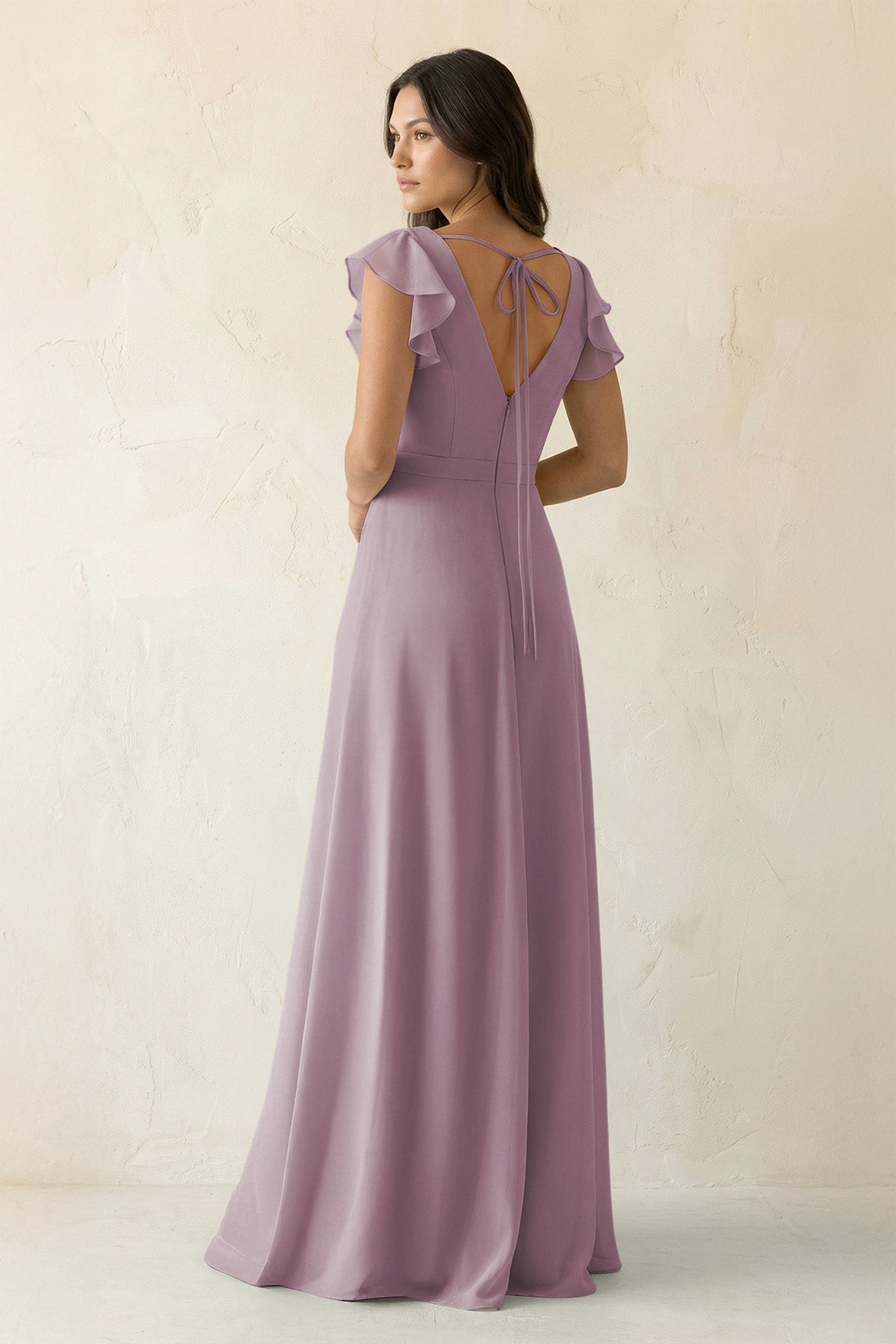 V-Neck Ruffled A-Line Chiffon Bridesmaid Dress in Dusk