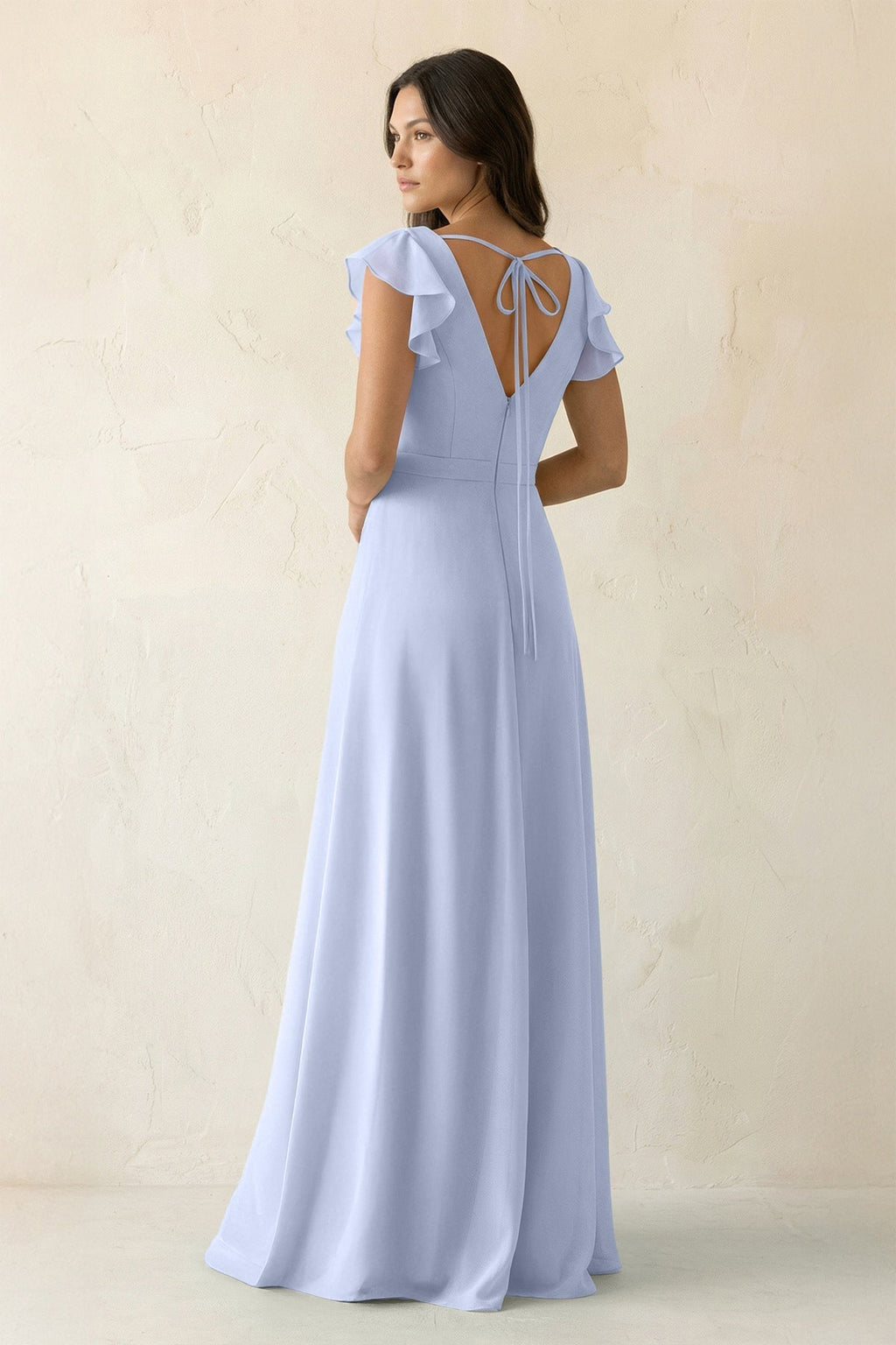 V-Neck Ruffled A-Line Chiffon Bridesmaid Dress in Ice
