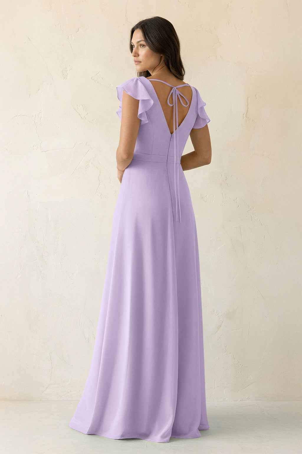 V-Neck Ruffled A-Line Chiffon Bridesmaid Dress in Lavender