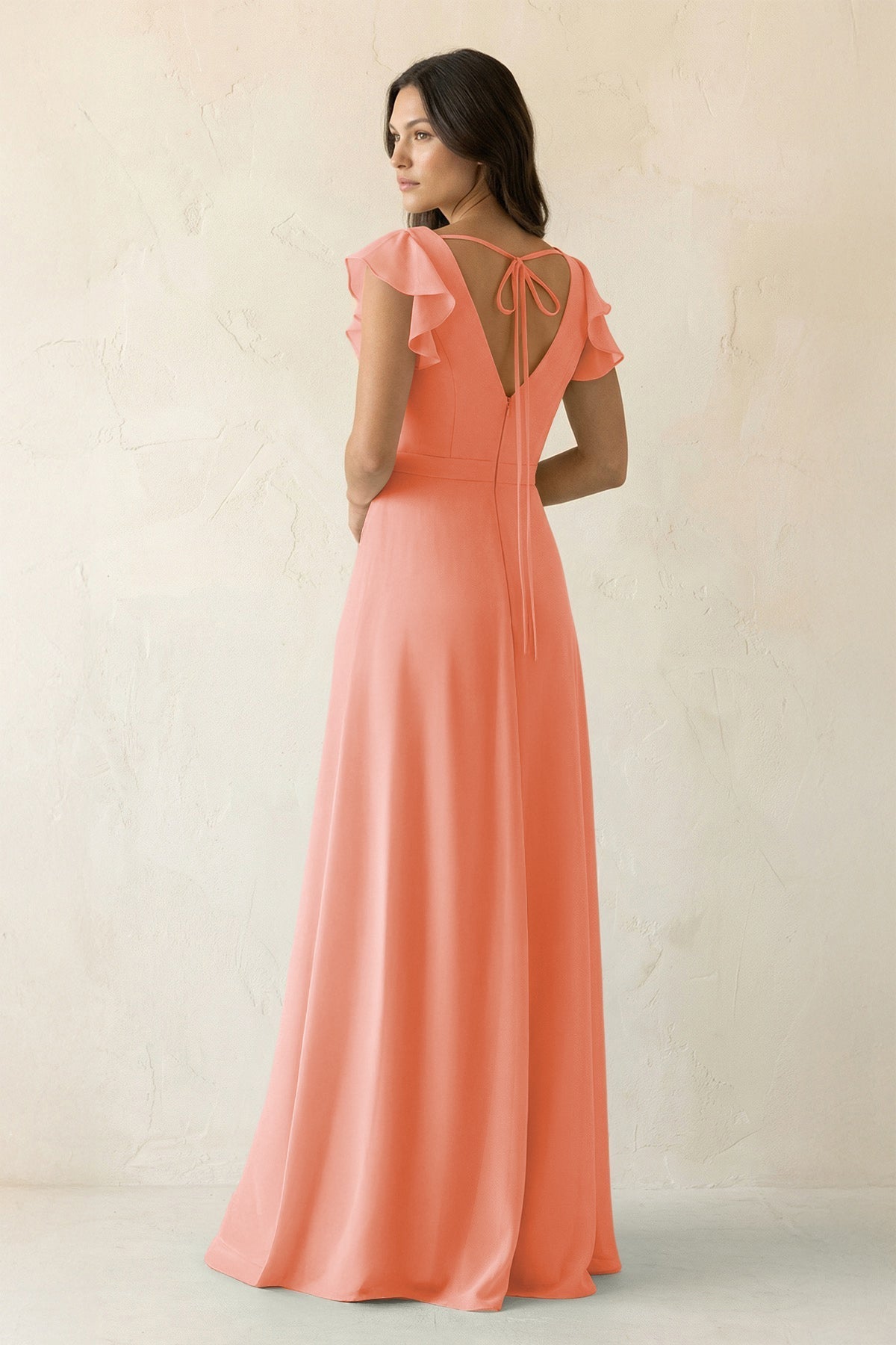 V-Neck Ruffled A-Line Chiffon Bridesmaid Dress in Rosette