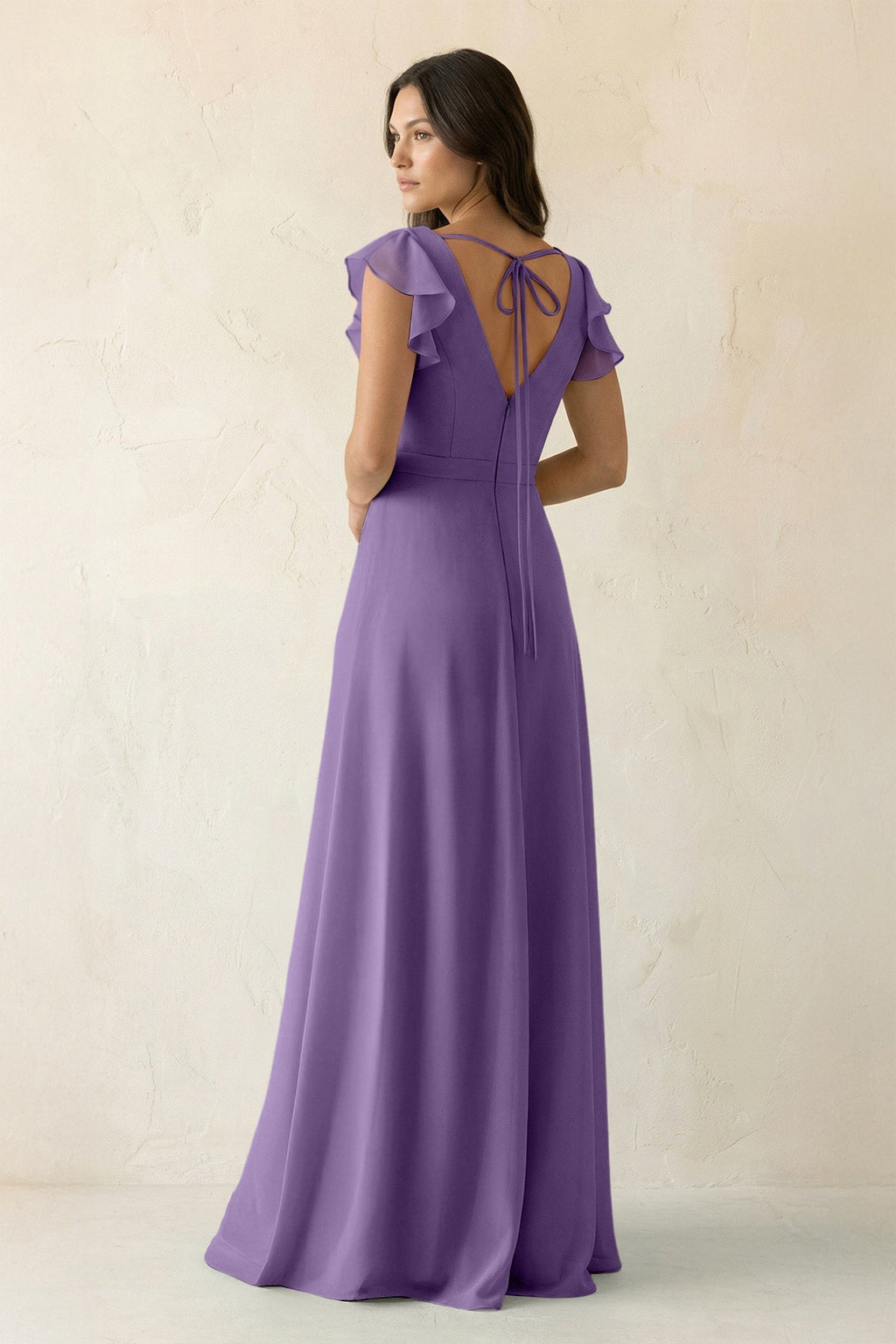 V-Neck Ruffled A-Line Chiffon Bridesmaid Dress in Tahiti