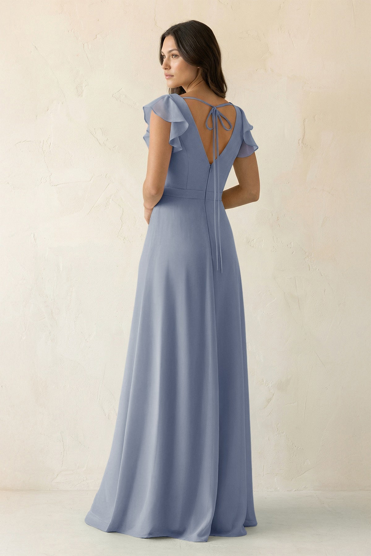 V-Neck Ruffled A-Line Chiffon Bridesmaid Dress in Twilight