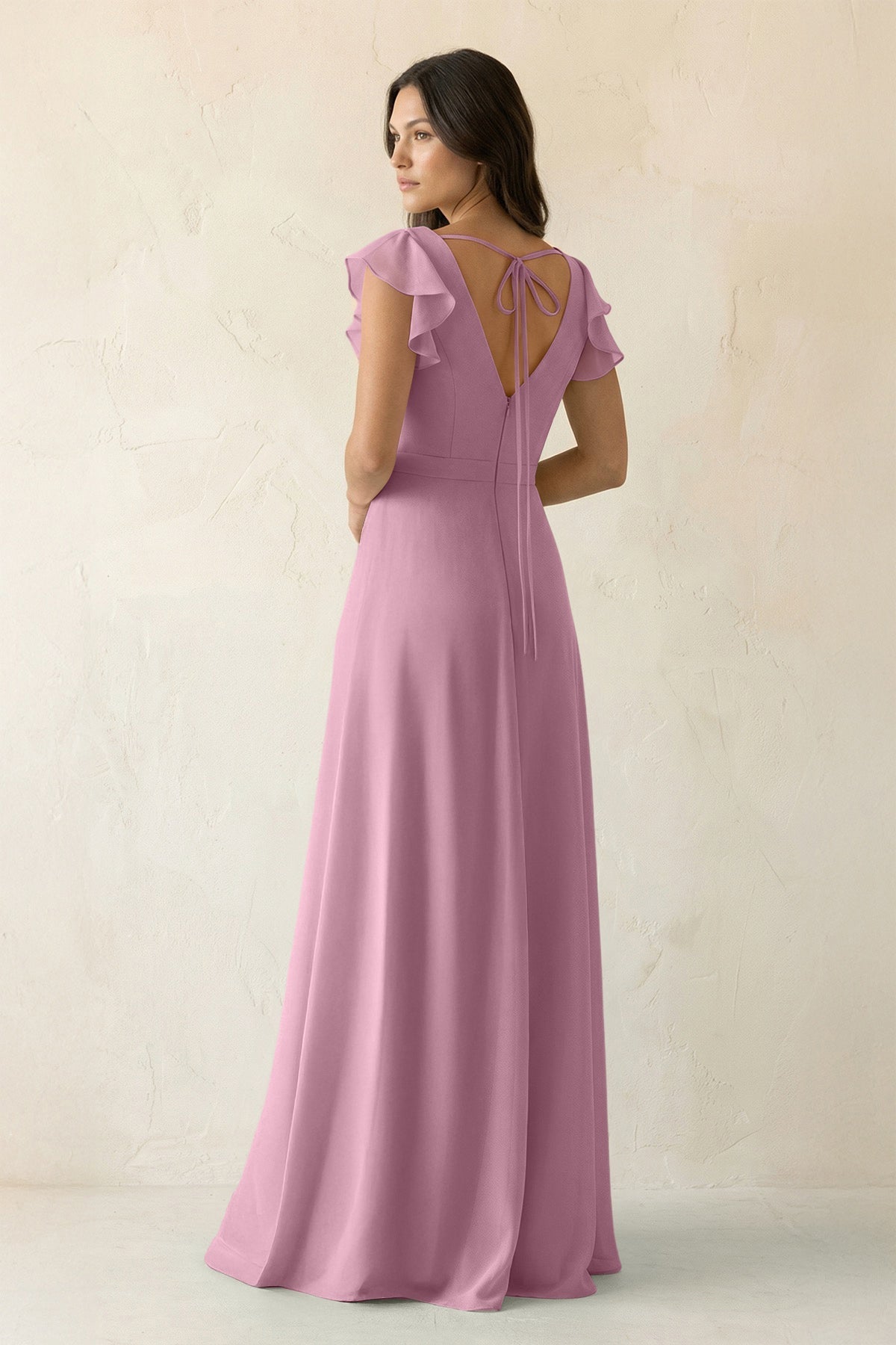 V-Neck Ruffled A-Line Chiffon Bridesmaid Dress in Vintage Mauve