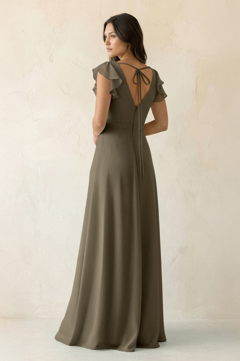 V-Neck Ruffled A-Line Chiffon Bridesmaid Dress in Willow Green
