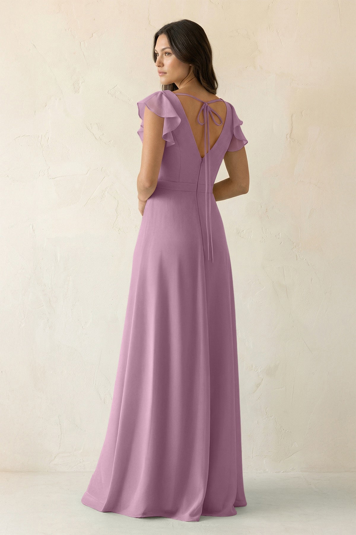 V-Neck Ruffled A-Line Chiffon Bridesmaid Dress in Wisteria