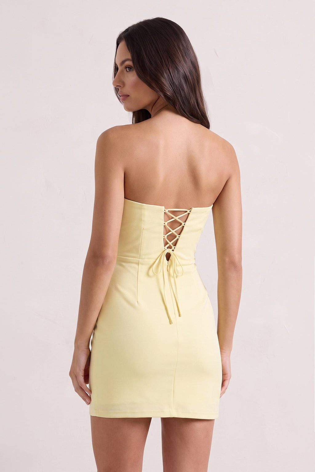 Strapless Yellow Corset Bodycon Short Satin Homecoming Dress