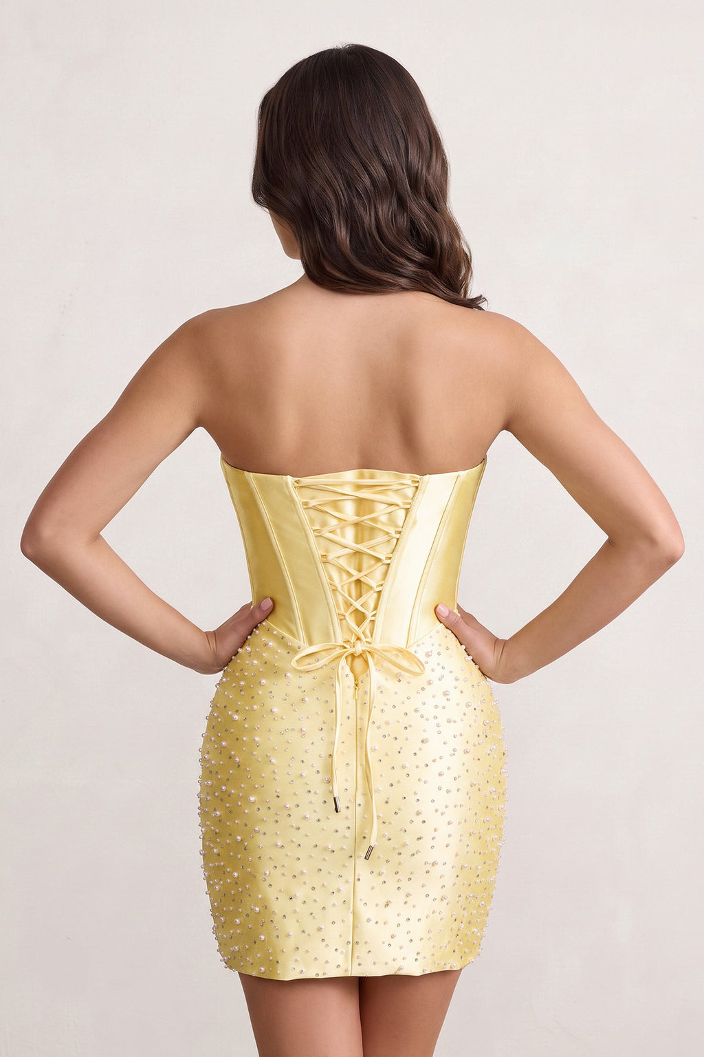 Yellow Sweetheart Sheath Satin Corset Homecoming Dress With Pearl